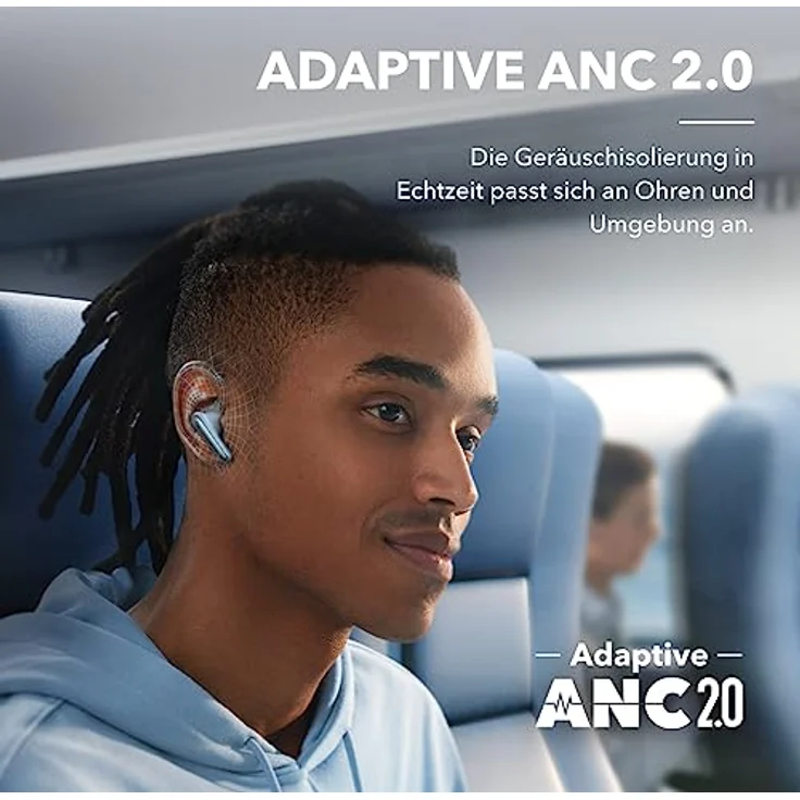 soundcore by Anker Liberty 4 NC Kabellose Earbuds mit Geräuschunterdrückung, 98,5% Noise Cancelling, Adaptive Geräuschunterdrückung für Ohren und Umgebung, Hi-Res Sound, 50H Wiedergabe (Hellblau) – Bild 3