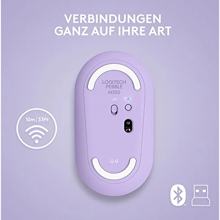 Logitech Pebble kabellose Maus mit Bluetooth oder 2,4-GHz-Empfänger, geräuscharm. Schlanke Computermaus mit leisem Klick für Laptop, Notebook, iPad, PC und Mac - Lila – Bild 5