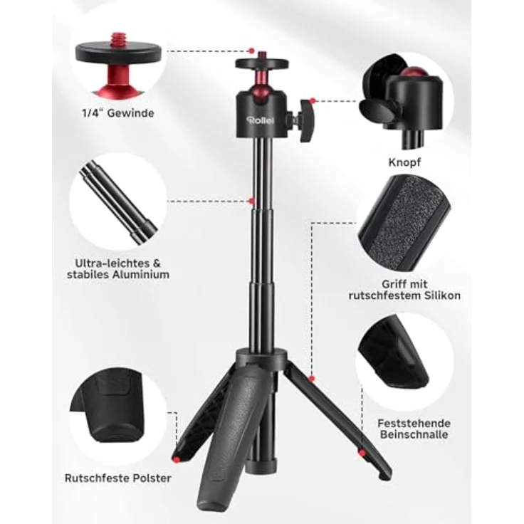 Rollei Ministativ Comfort Desktop, Tischstativ mit 360° Kugelkopf für DSLR,DSLM und Kompakt-Kameras. – Bild 6