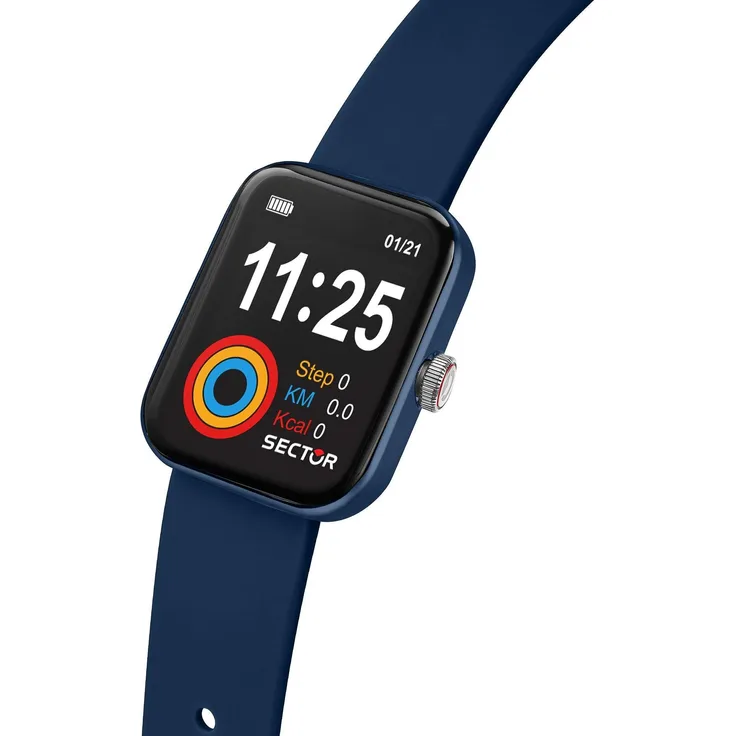 Sector S-03 Smartwatch (38.50 mm), smarte Edelstahl-Sportuhr mit blauem Silikon-Armband und Trainingsdaten-Tracking