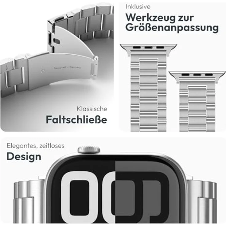 VONMÄHLEN Link Bracelet, Edelstahlarmband für Apple Watch, Titan Grad 2, Silber, 40 | 41 | 42mm, elegantes Five-Link Design, leicht anpassbar – Bild 3
