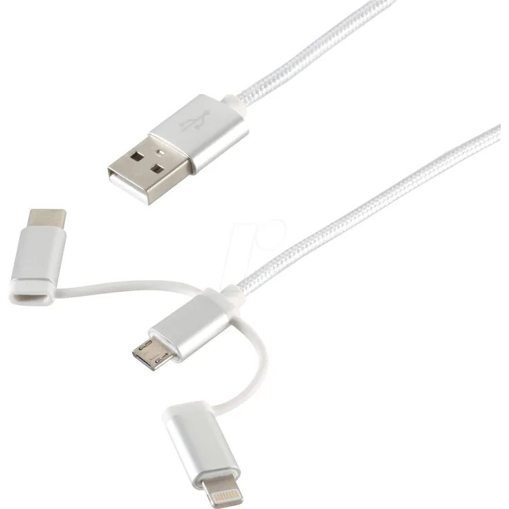 Shiverpeaks BS14-50067 USB Kabel 1 m, USB A auf USB C/Micro-USB B/Lightning, weiß, max. Datenübertragungsrate 480 Mbit/s