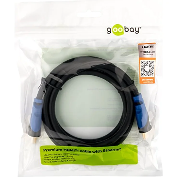 Goobay 72315 Premium HDMI High Speed Kabel mit Ethernet 4K, Ultra--Full-HD, 3D, vergoldete Stecker 0,5 m schwarz – Bild 2