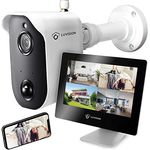 LUVISION Akku-Überwachungskamera mit 9" Monitor Full HD Funk kabellos mit Bewegungserkennung Gegensprechanlage Nachtsicht App Solar + Flutlicht kompatibel [Set 1x Kamera 1x Touchscreen]
