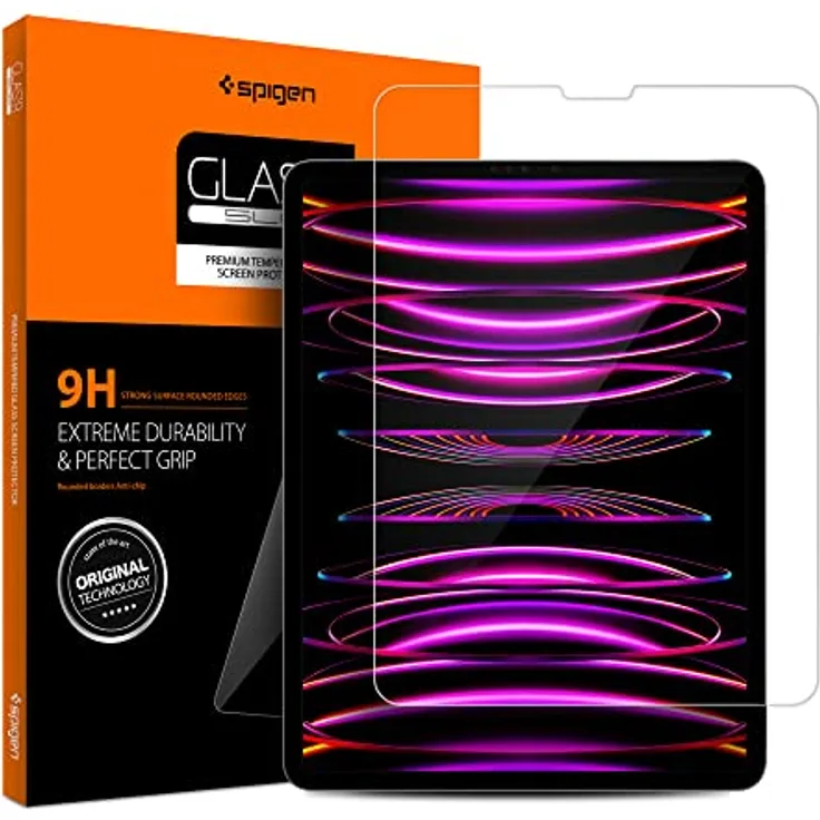 Spigen Glas.tR Slim Schutzfolie kompatibel mit iPad Pro 12.9 Zoll M2 (2022), iPad Pro 12.9 Zoll (2021/2020/2018), Kristallklar, Kratzfest, 9H Härte Folie