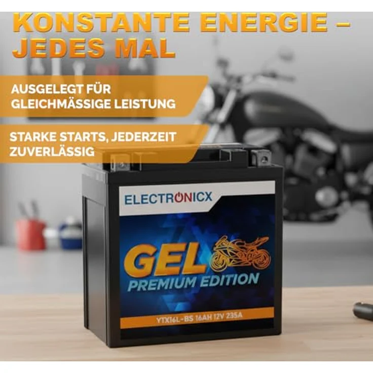 Electronicx Extreme Edition GEL Motorradbatterie 16Ah 12V - wartungsfrei, zyklenfest, auslaufsicher, vibrationsfest für Motorrad, Roller, Quad und ATV – Bild 4