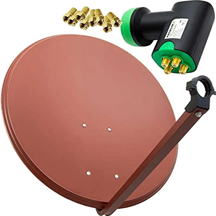 Premium X Satelliten-Komplettanlage 100cm, Aluminium Rot, Quad LNB mit 4 Ausgängen für bis zu 4 Teilnehmer, HD+ UltraHD 4K tauglich – Bild 1