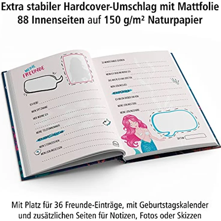 itenga Freundebuch Meerjungfrau Meine Freunde DIN A5 88 Seiten für Mädchen zum Ausfüllen für Kindergarten Schule Freunde – Bild 2