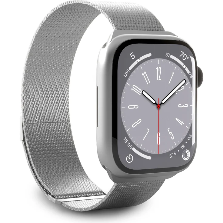 Puro Milanese Magnetic Band, Uhrenarmband aus Edelstahl für Apple Watch 38/40/41 mm, Silber, elegante magnetische Schliesse, kompatibel mit Series 1-9 und SE