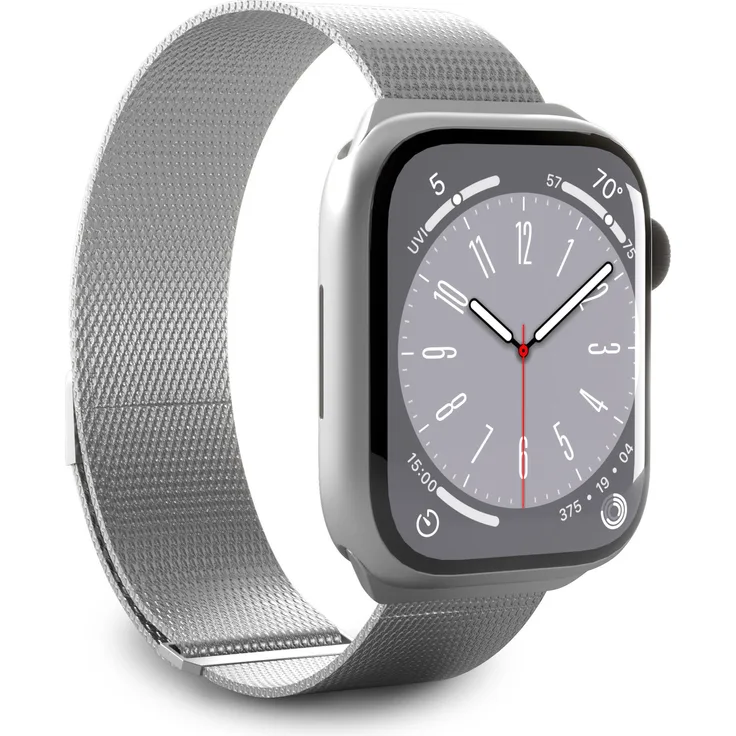 Puro Milanese Mesh Strap, Uhrenarmband aus Edelstahl für Apple Watch 42/44/45/49 mm, Silber