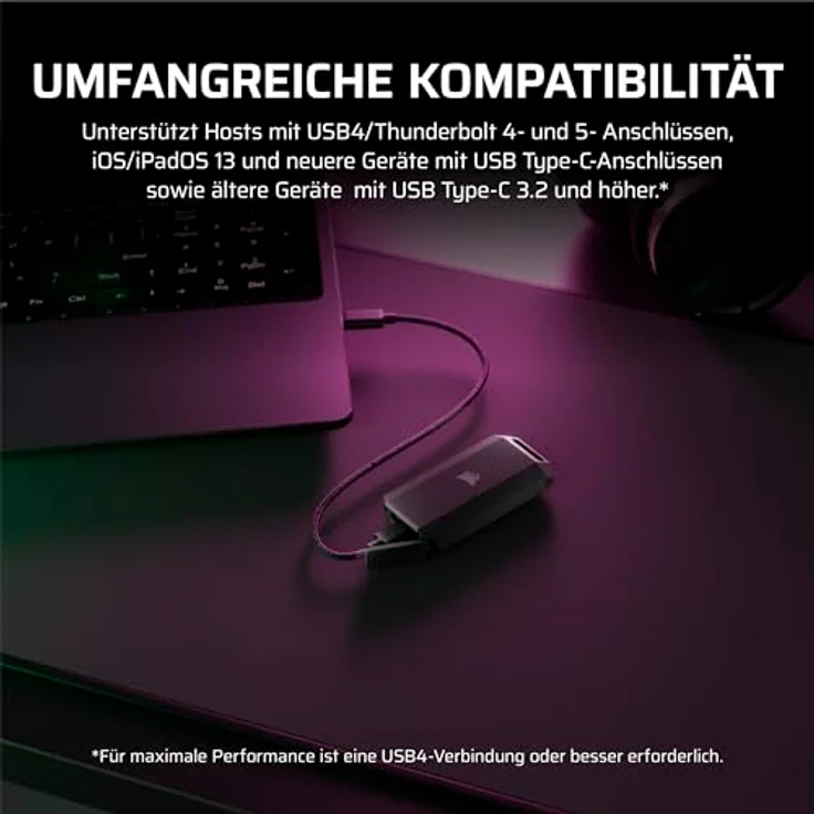 Corsair EX400U Survivor 4TB USB4 Externe SSD, bis zu 4.000 MB/s, IP55-Schutz, Plug & Play, Schwarz – Bild 4
