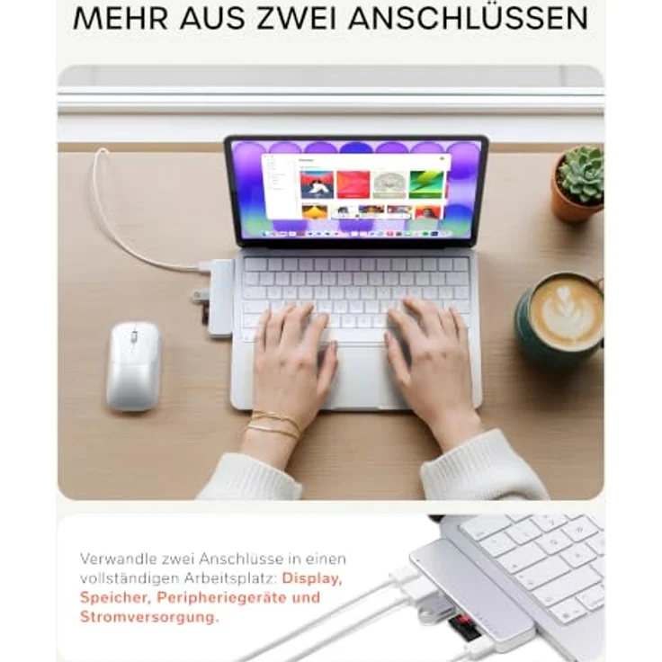 SATECHI USB-C Snap Hub 6-in-2 für MacBook Neo, Silber, 4K/60 Hz HDMI, USB-A und USB-C Ports, SD/microSD-Kartenleser, 45 W Passthrough-Laden – Bild 5