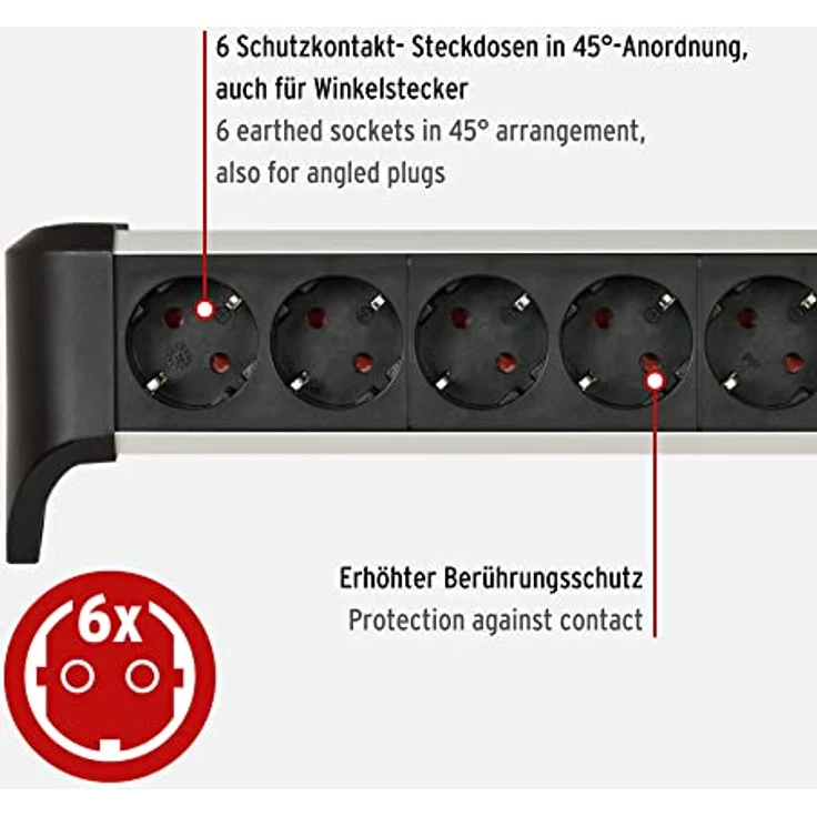 Brennenstuhl Alu-Office-Line Steckdosenleiste 6-Fach/Steckerleiste aus Aluminium für den Schreibtisch (Mehrfachsteckdose mit Schalter und 3m Kabel) – Bild 3