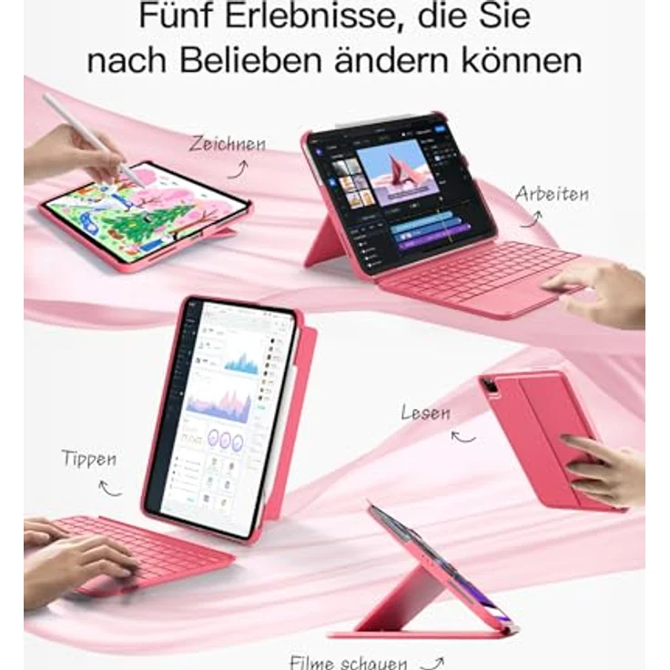 Inateck Hülle mit Tastatur, Ultraleichte QWERTZ-Tastatur mit Touchpad für iPad 10/11 Gen. A16 (2025), iPad Air 11" M3/M2 (2025/2024), Pro 11, abnehmbar, 450g leicht – Bild 3