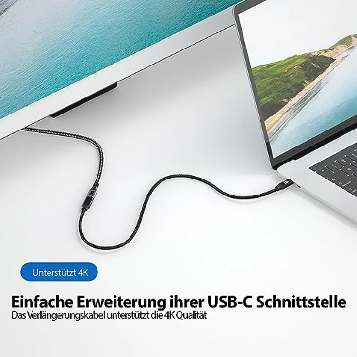 JAMEGA USB C 3.2 Verlängerungskabel 10Gbps 60W mit 4K@60Hz Videoübertragung, Schwarz, 1m, kompatibel mit iPhone 15 Pro Max, iPad Pro, Samsung, Macbook, Huawei uvm. – Bild 5