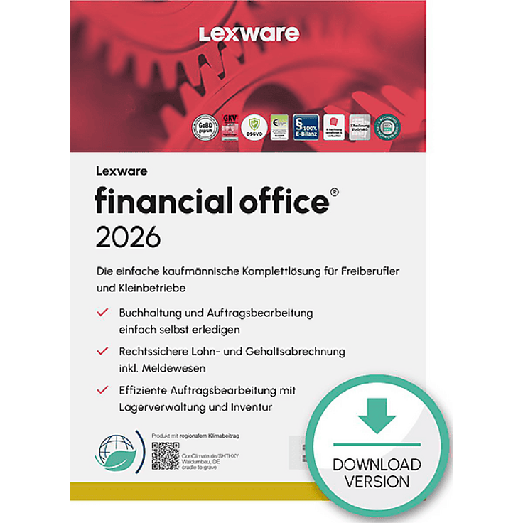 LEXWARE FINANCIAL OFFICE 2026, Steuersoftware für PC mit Buchhaltungs-, Auftrags- und Lohnabrechnungsfunktionen, 365-Tage Lizenz