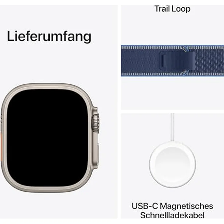 Apple Watch Ultra 3 GPS + Cellular, 49mm, Titangehäuse Silber, Trail Loop Blau/Hellblau - S/M – Bild 6