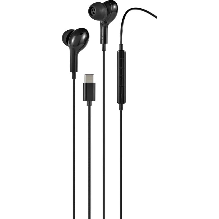Streetz C220-BLK, Kabelgebundene In-Ear-Kopfhörer mit USB-C-Anschluss und drei Silikon-Ohrstöpseln, Schwarz
