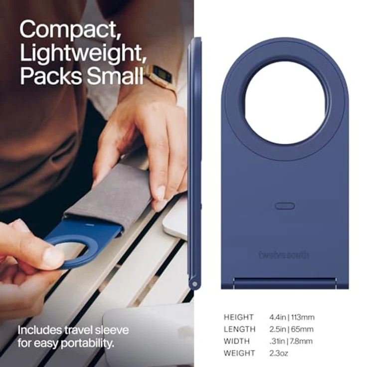TwelveSouth Curve Nano - Coastal, Faltbarer Smartphone Halterung aus Aluminium, Blau, kompatibel mit Qi2 und MagSafe – Bild 6