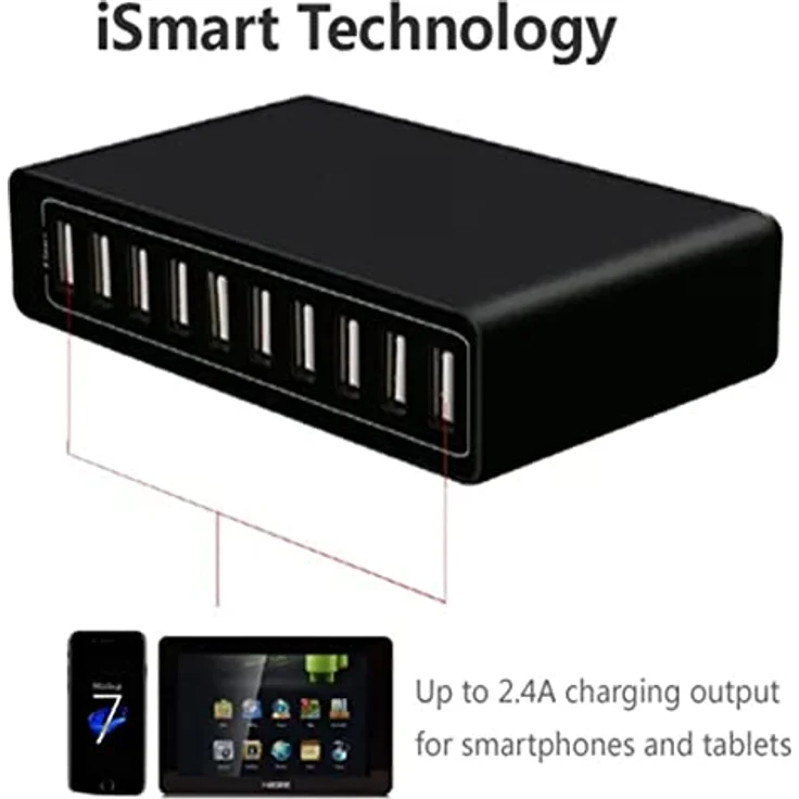 AIR2GO 10 Port USB Ladegerät USB-Ladestation Quick Charge USB Netzteil – Bild 5
