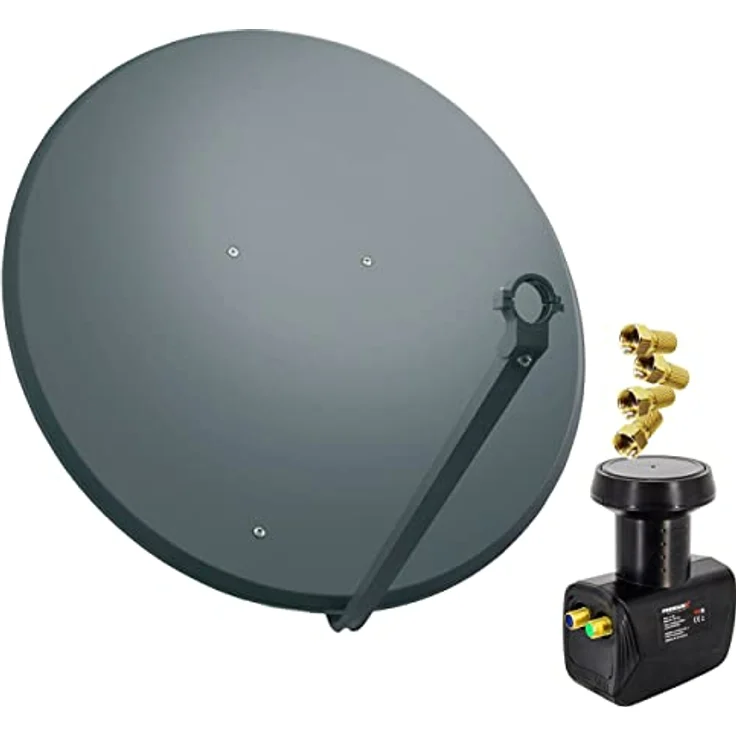 PremiumX SAT Anlage 100cm, Stahl-Antenne in Anthrazit mit Twin LNB und 4x vergoldeten F-Steckern – Bild 1
