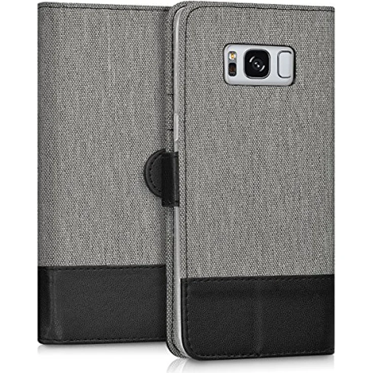 kwmobile Wallet Case kompatibel mit Samsung Galaxy S8 - Handyhülle mit Ständer und Kartenfächern - Grau Schwarz – Bild 2