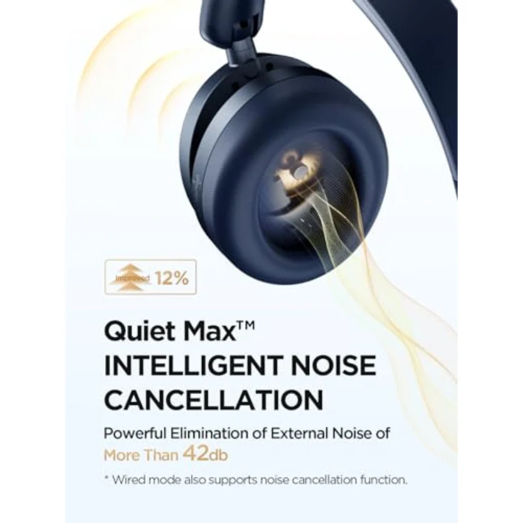 1MORE SonoFlow Pro Over-Ear Kopfhörer Kabellos, LDAC Hi-Res Wireless Audio, Active Noise Cancelling, 100H Spielzeit, Schnellladung, 3.5MM Kabel, Bluetooth 5.4, KI Anruf Geräuschunterdrückung (Blau) – Bild 4