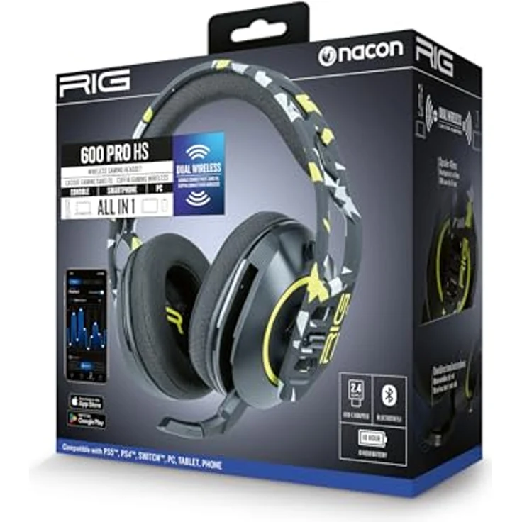 Nacon Gaming RIG 600 PRO HS, Kabelloses Gaming Headset mit Dual-Mode-Wireless, 40-mm-Treibern, Mehrfarbig – Bild 1