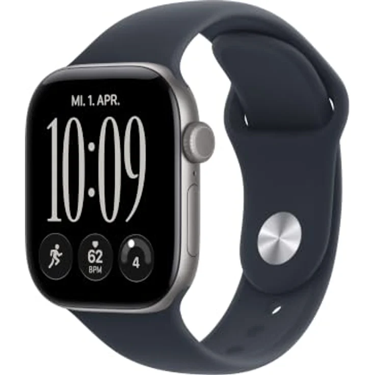 Apple Watch Series 12, 42mm Space Grau Aluminiumgehäuse, Navyblau Sport Band, Gesundheits- und Fitness-Tracker mit Ceramic Shield 2, M/L – Bild 1