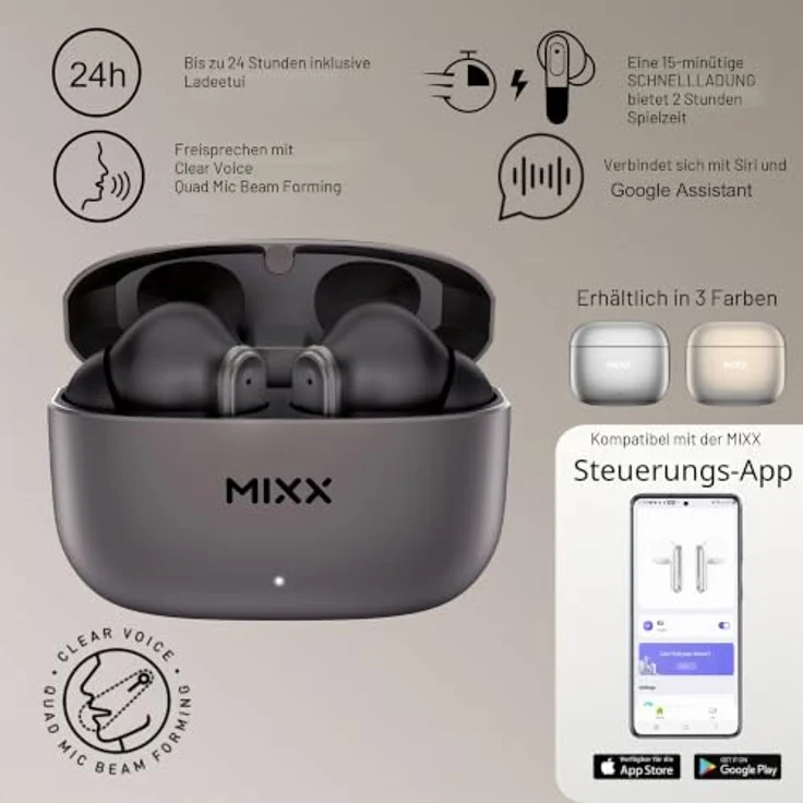 Mixx audio Streambuds Custom 3, True Wireless Kopfhörer mit 300 Minuten Akkulaufzeit, Schwarz – Bild 2