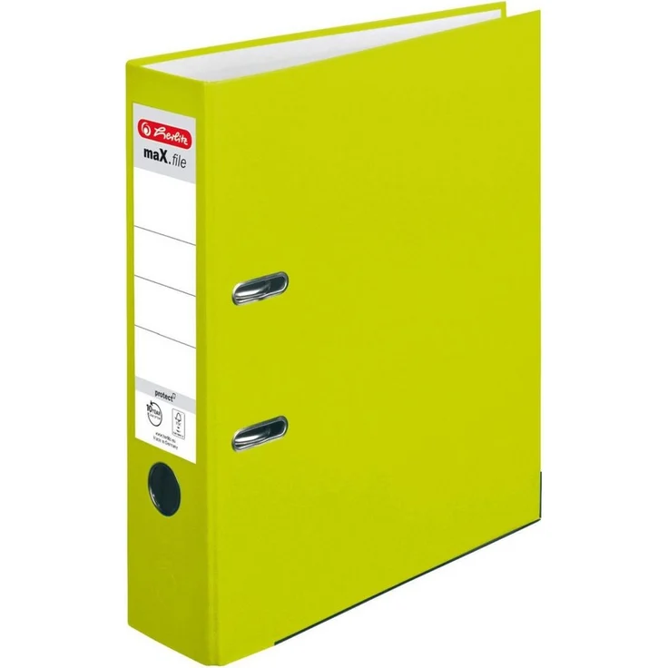 Herlitz Aktenordner maX.file protect A4 8cm neon grün, mit Qualitäts-Hebelmechanik und Sichttasche am Rücken – Bild 1