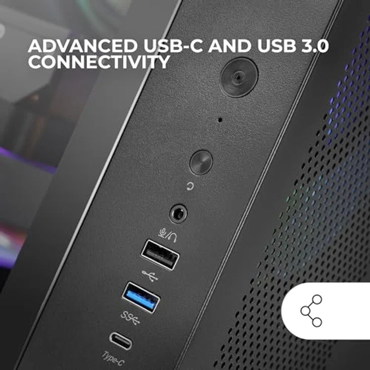 Mars Gaming MC-CURV, Midi Tower PC Gehäuse in Schwarz, ATX, micro ATX, Mini-ITX, mit gehärtetem Glaspanel und verbessertem Kabelmanagement – Bild 5