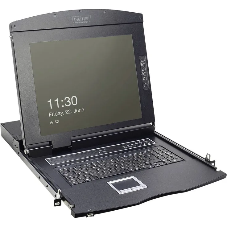Digitus DS-72211-4ES, KVM-Konsole 19" mit VGA 1366 x 768 Pixel, 8-Port Cat.5 Switch und modularer Bauweise