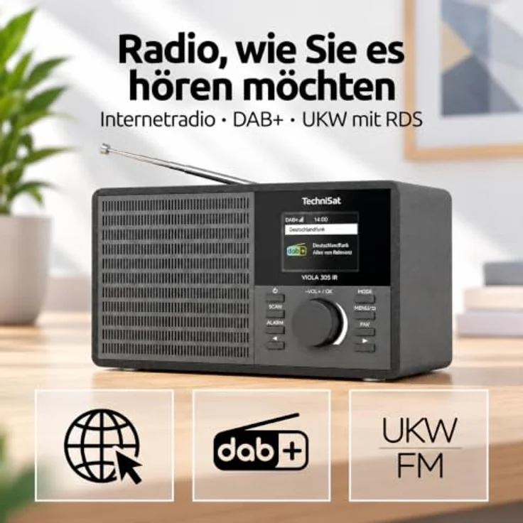 TechniSat Digitalradio Viola 305 Ir, DAB+ und UKW mit Internetradio, Bluetooth, dimmbarem TFT-Farbdisplay und Wecker, schwarz – Bild 2