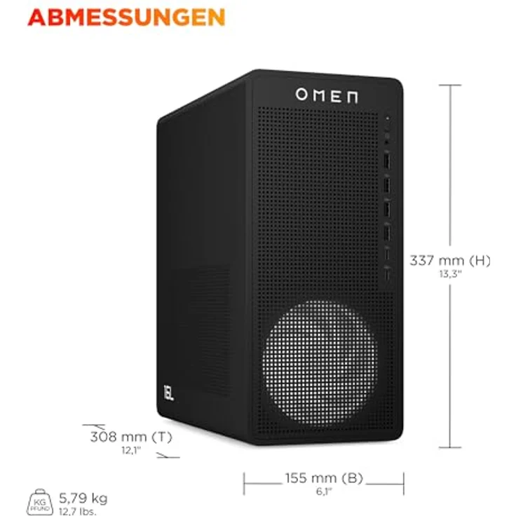 HP OMEN by HP 16L TG03-0154ng, Gaming Desktop-PC mit AMD Ryzen 5 8400F, 16 GB DDR5 RAM, 1 TB SSD, AMD Radeon RX 9060 XT, schwarz – Bild 5