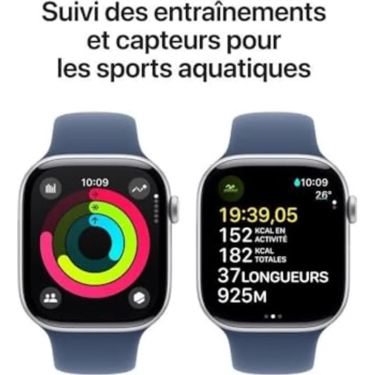 Apple Watch Series 10, 46 mm, GPS, Aluminiumgehäuse Silber, Sportarmband Denim, S/M – Bild 4
