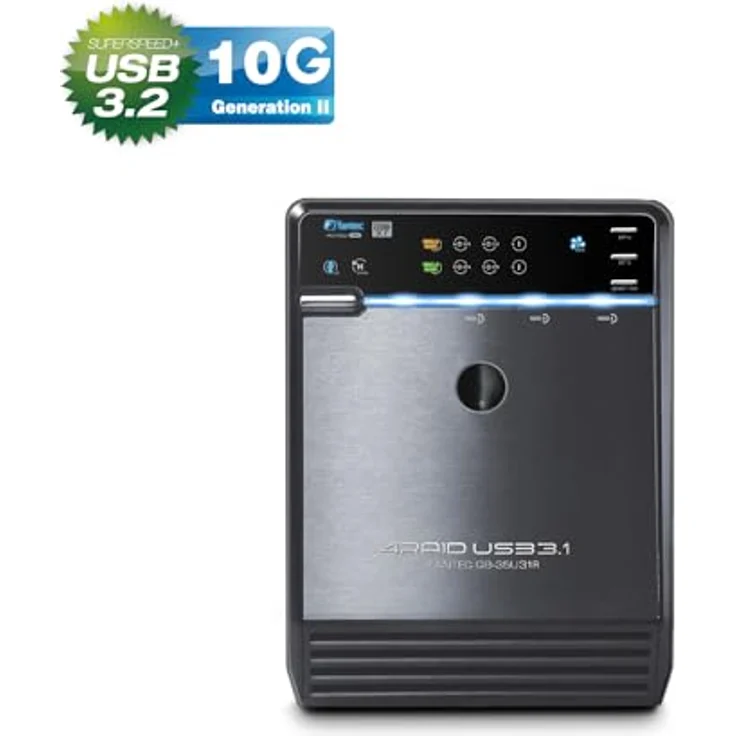 FANTEC QB-35U31R 4fach USB3.2 Gen2 RAID Festplattengehäuse für 4X SATA 3,5/2,5 Zoll SSDs oder HDDs, Transfer bis 10Gbit/s, 2X zweifach RAID, mit USB-C & USB-A Hub, Lüfter Automatik, Metall, schwarz – Bild 3