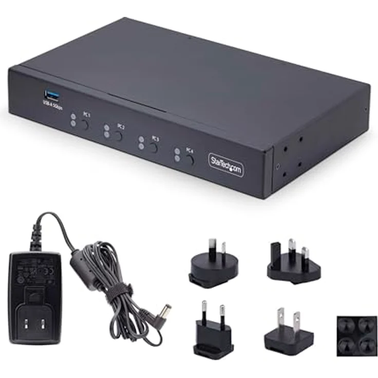 StarTech.com 4-Port KM Switch mit Maus-Roaming, USB 3.0 Umschalter, Tastatur und Maus Switch, 3,5mm/USB Audio, TAA Konform, Schwarz – Bild 5