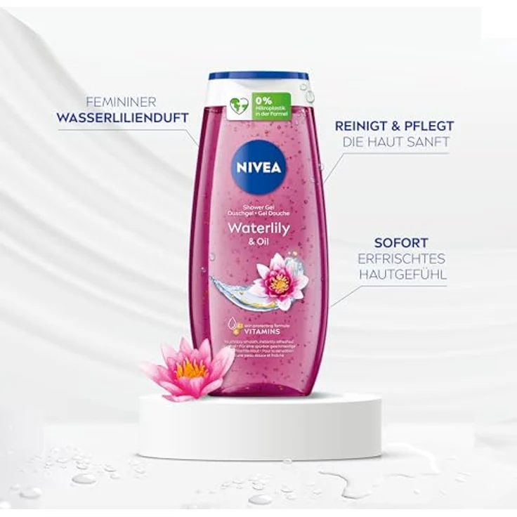 NIVEA Waterlily & Oil Duschgel (250 ml), pH-hautneutrale Pflegedusche mit frischem Duft nach Wasserlilie, verwöhnende Dusche mit pflegenden Ölperlen – Bild 2