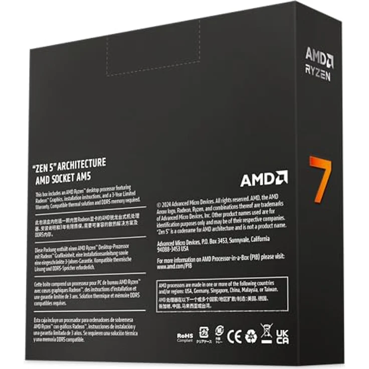 AMD Ryzen 7 9700X Prozessor, 8 Kerne/16 Threads, Zen 5-Architektur, 40MB L3 Cache, 65W TDP, Bis zu 5,5 GHz Boost-Frequenz, Socket AM5, DDR5 & PCIe 5.0 – Bild 5