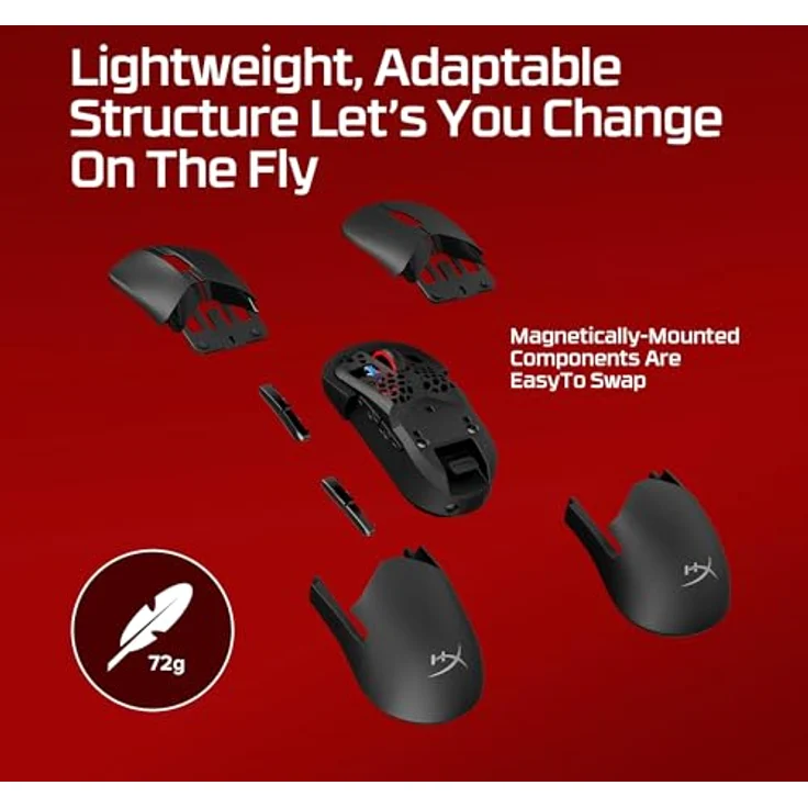 HyperX Pulsefire Saga Pro Wireless Gaming Mouse – 4K Wireless Polling, 90h Akkulaufzeit, 72g Ultraleicht, Dual-Modus-Konnektivität, NGENUITY-Software, Modular Design mit 16 Anpassungen – Bild 2