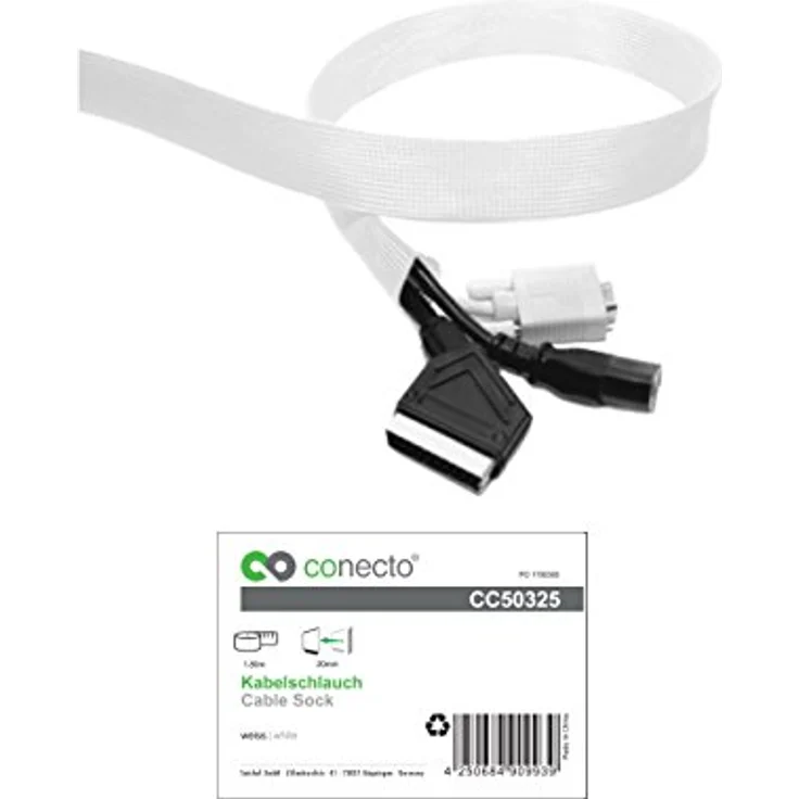 conecto CC50325 Universeller Polyester-Kabelschlauch, selbst zusammenziehend, Ø 20mm, 1,80m, weiß – Bild 3