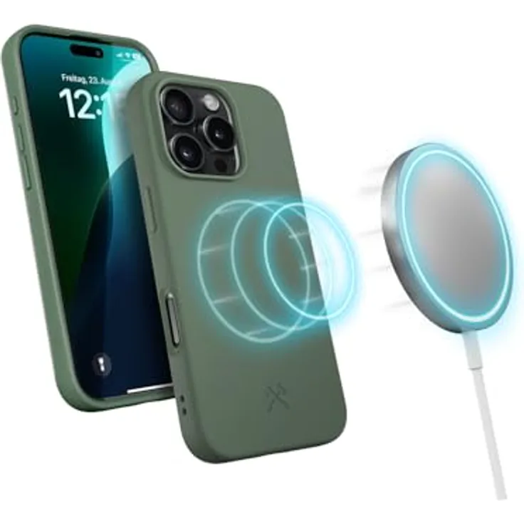 Woodcessories - BioCase, Magnetische Handyhülle für iPhone 16 Pro kompatibel mit MagSafe, Hülle mit Magnet grün - Nachhaltig aus Pflanzen