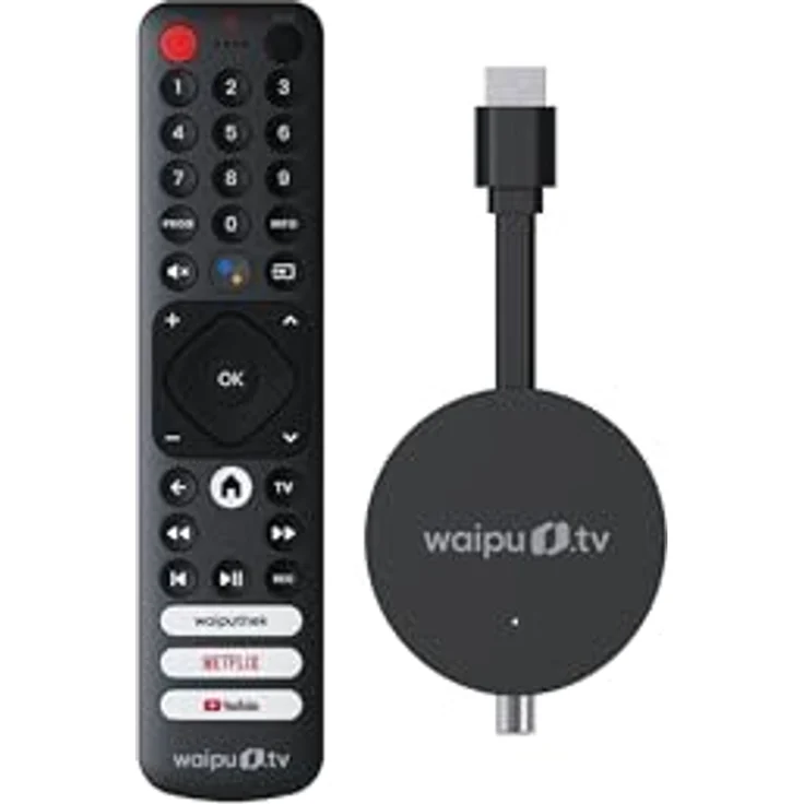 waipu.tv HYBRID Stick | Inkl. Fernbedienung mit Schnellwahltasten (mit TV-Steuerungstasten) | Fernsehen über WLAN, DVB-T2 und DVB-C | HDMI | 4K | HDR – Bild 1