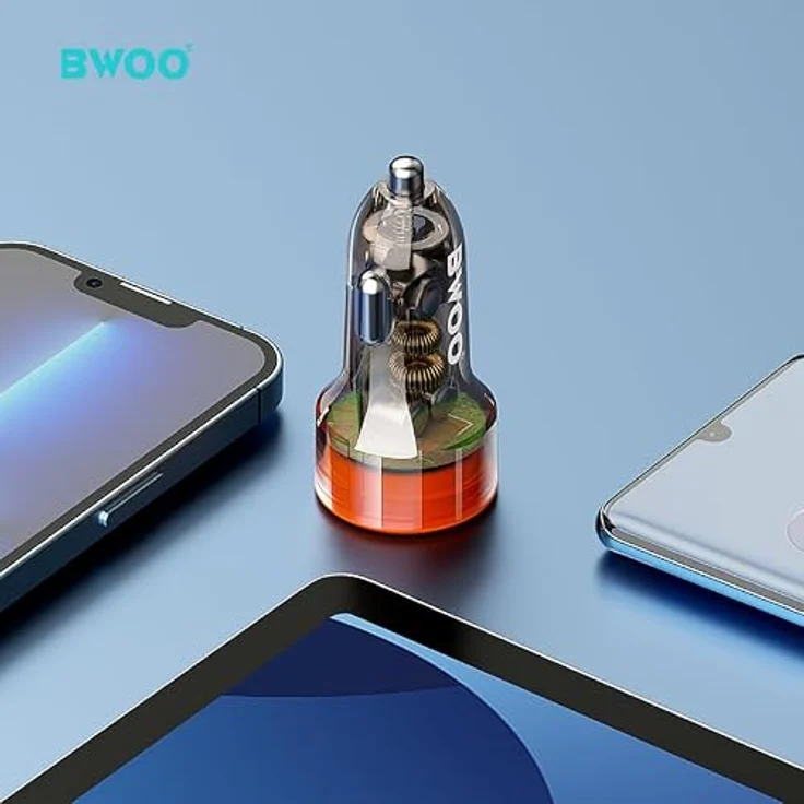 Bwoo 38W Auto Ladegerät, USB-C + USB-A mit Schnellladung und transparentem Design, kompakt – Bild 3