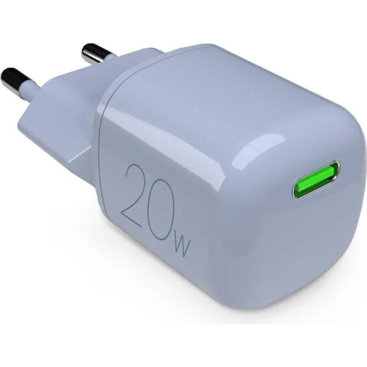 Puro Reiselader 20W USB-C GaN, kompaktes USB Ladegerät in hellblau für schnelle Aufladung von Smartphones und Tablets