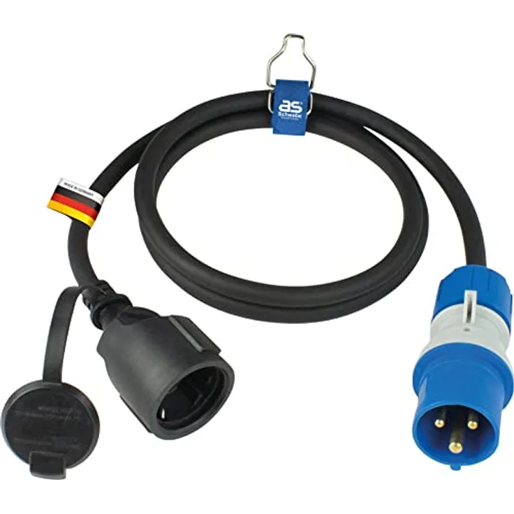 as - Schwabe Camping CEE-Adapterleitung Caravan, CEE-Stecker mit powerlight Spannungsanzeige & Schutzkontaktkupplung, IP44 Wohnmobil, 3-polige Leitung, Made in Germany, Blau I 61408