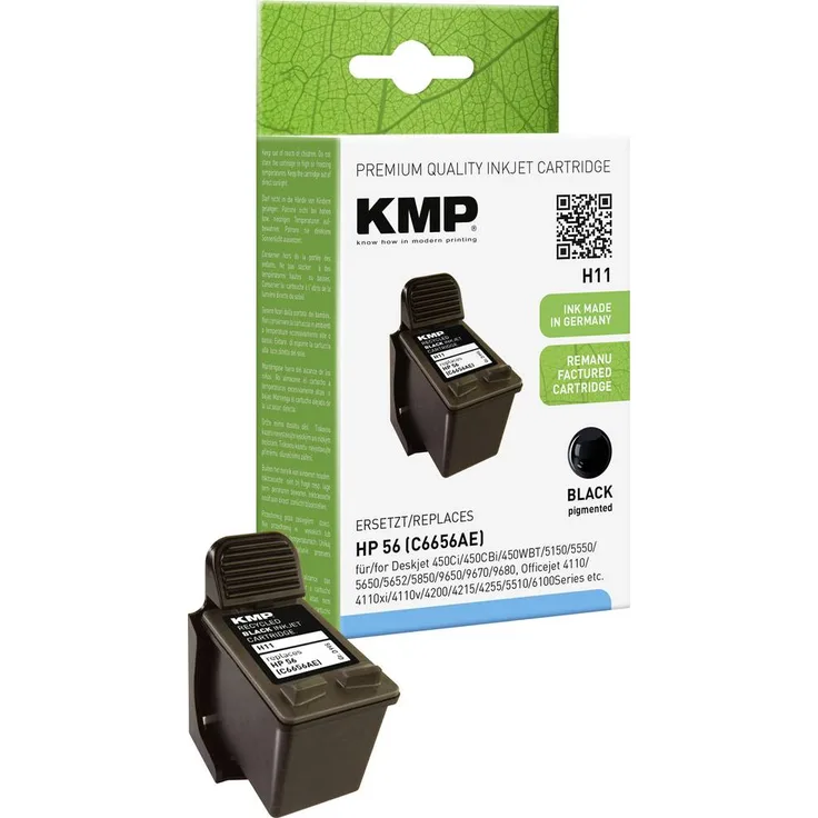 KMP Druckerpatrone ersetzt HP 56, C6656AE, kompatibel Schwarz, hohe Farbtiefe und Qualität