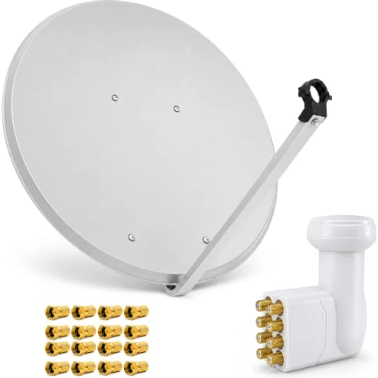 PremiumX Satelliten-Komplettanlage 100cm, Aluminium Hellgrau, Octo LNB für 8 Teilnehmer, hoher Empfangsschutz, DVB-S/S2 – Bild 1
