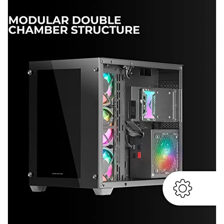 Mars Gaming MCV3 Schwarz, Custom XXL E-ATX Gaming Tower, Front und Seitenfenster Gehärtetem Glas, Dual Chamber Modular Frame – Bild 5